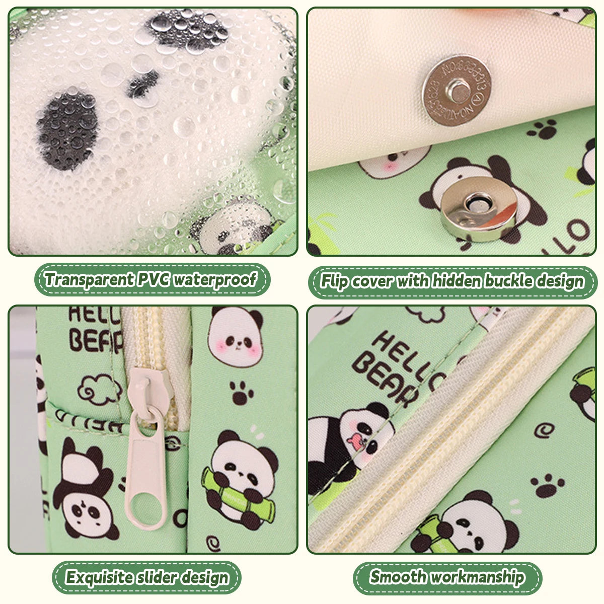 Kawaii Transparent Pencil Bag Large Capacity Korean School Organizer with 5 Compartments Waterproof Cosmetic Storage for Teens