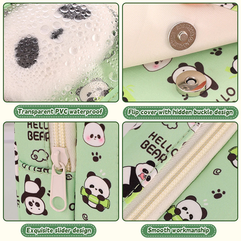 Kawaii Transparent Pencil Bag Large Capacity Korean School Organizer with 5 Compartments Waterproof Cosmetic Storage for Teens