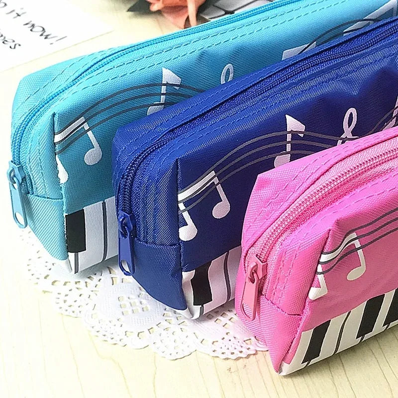 Classic Music-Themed Pencil Bag Piano Score Note Pattern Student Stationery Bag Zipper Handle Large Capacity Pencil Cases