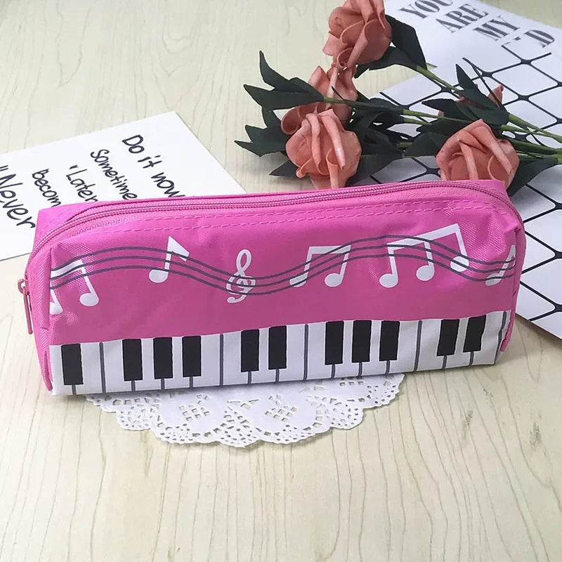 Classic Music-Themed Pencil Bag Piano Score Note Pattern Student Stationery Bag Zipper Handle Large Capacity Pencil Cases