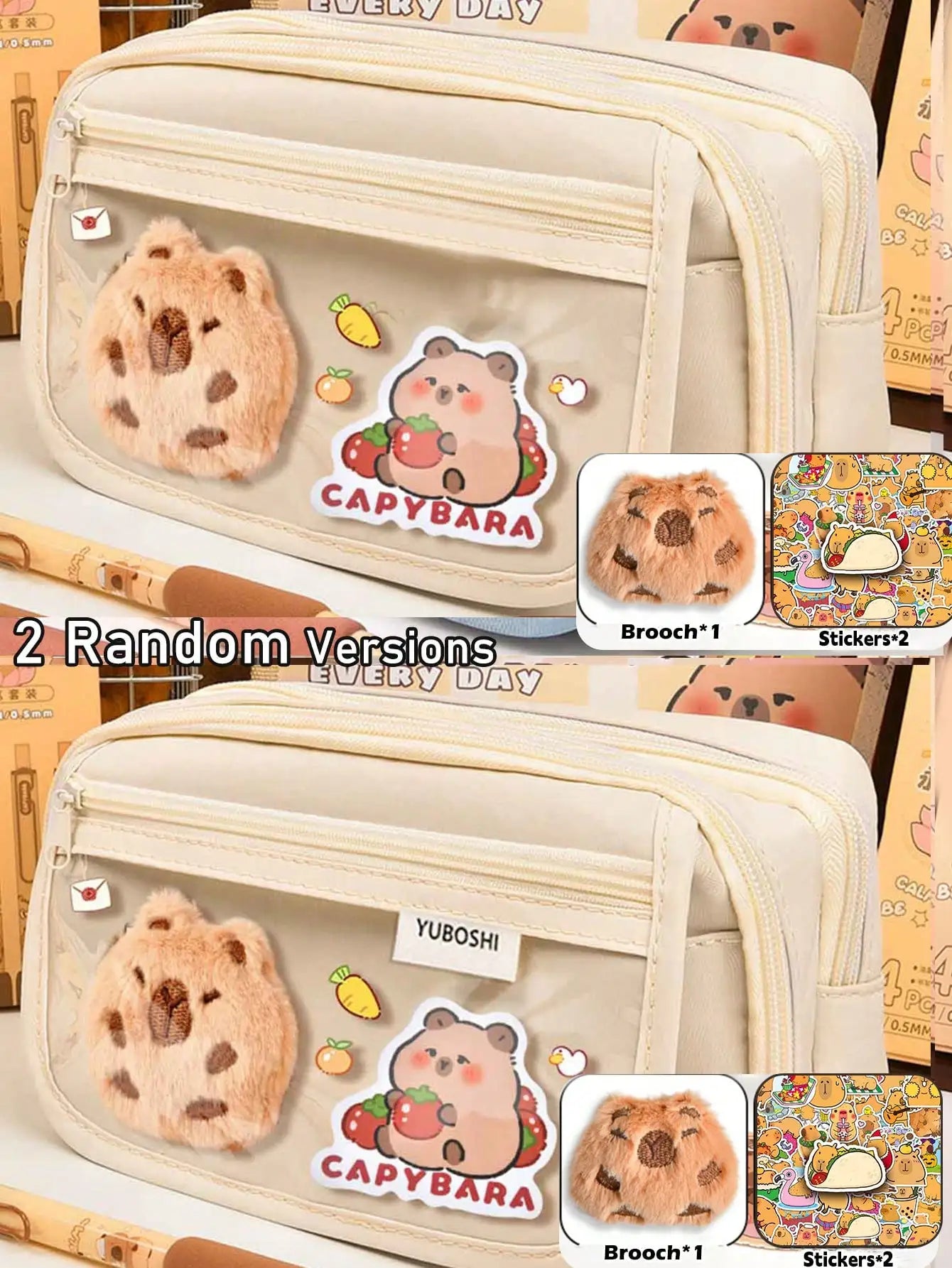 Kawaii Transparent Pencil Bag Large Capacity Korean School Organizer with 5 Compartments Waterproof Cosmetic Storage for Teens